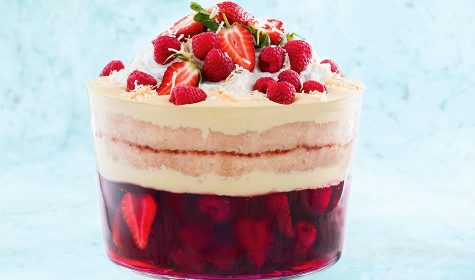 Berry and coconut christmas trifle